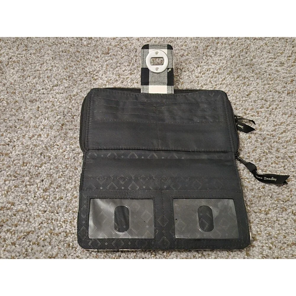 VERA BRADLEY RFID Turnlock & Zip Around Wallet - Pearl Buffalo Check Black